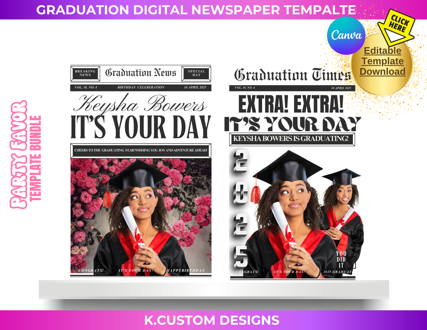 Digital Graduation Newspaper Templates (Canva)