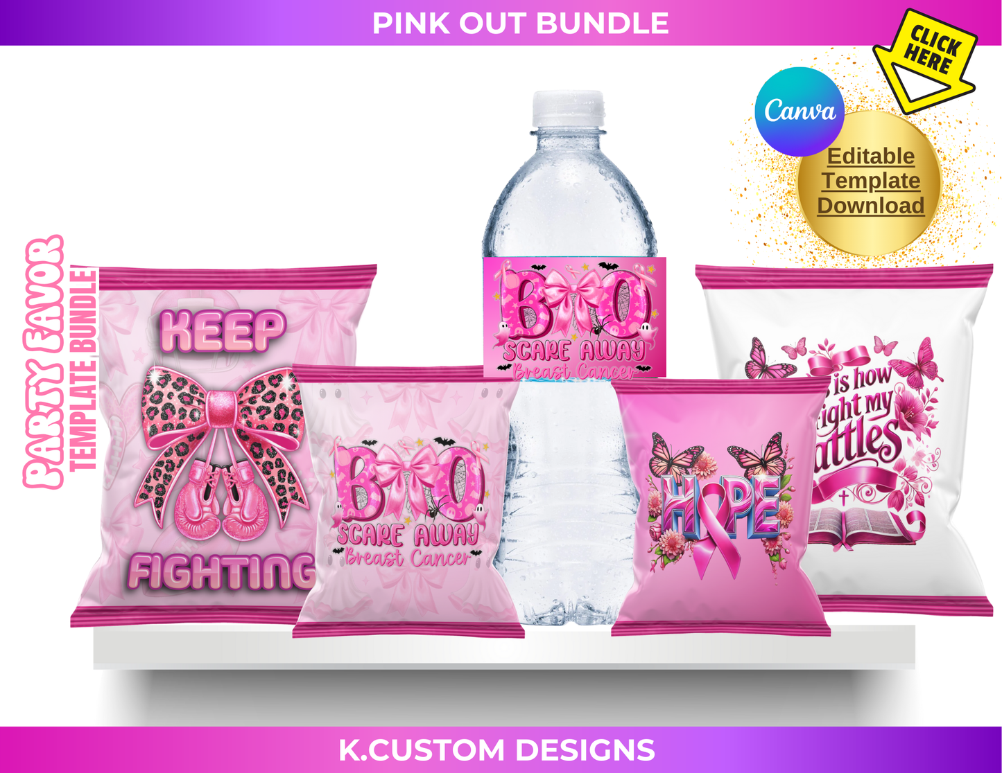 Personalized Pink Out Template Bundle (Canva Template)