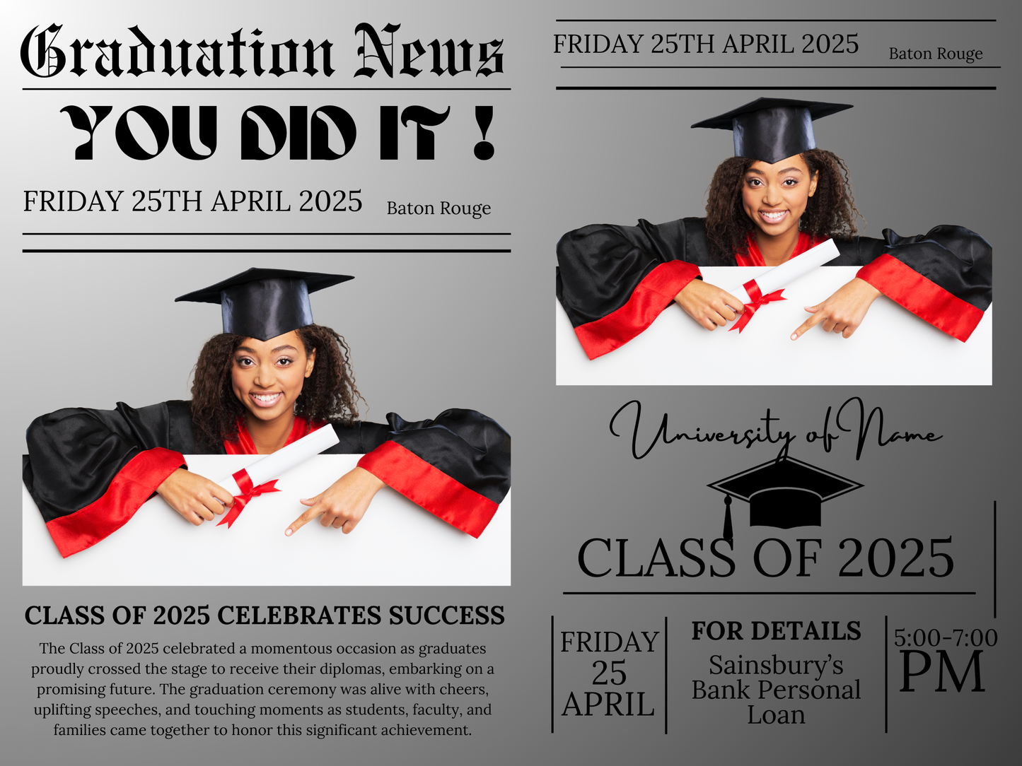Digital Graduation Newspaper Templates (Canva)