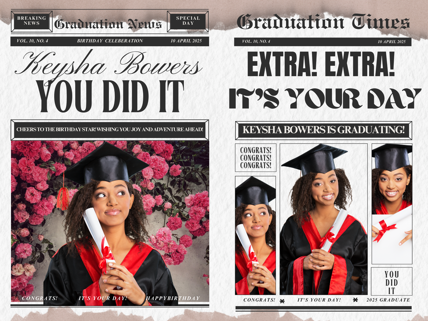 Digital Graduation Newspaper Templates (Canva)