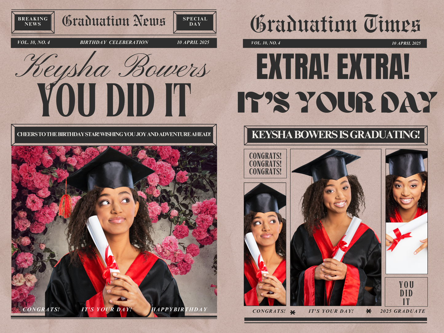 Digital Graduation Newspaper Templates (Canva)