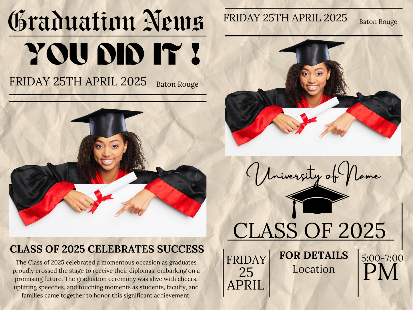 Digital Graduation Newspaper Templates (Canva)