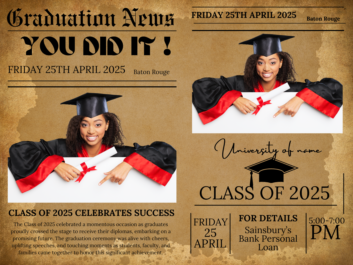 Digital Graduation Newspaper Templates (Canva)