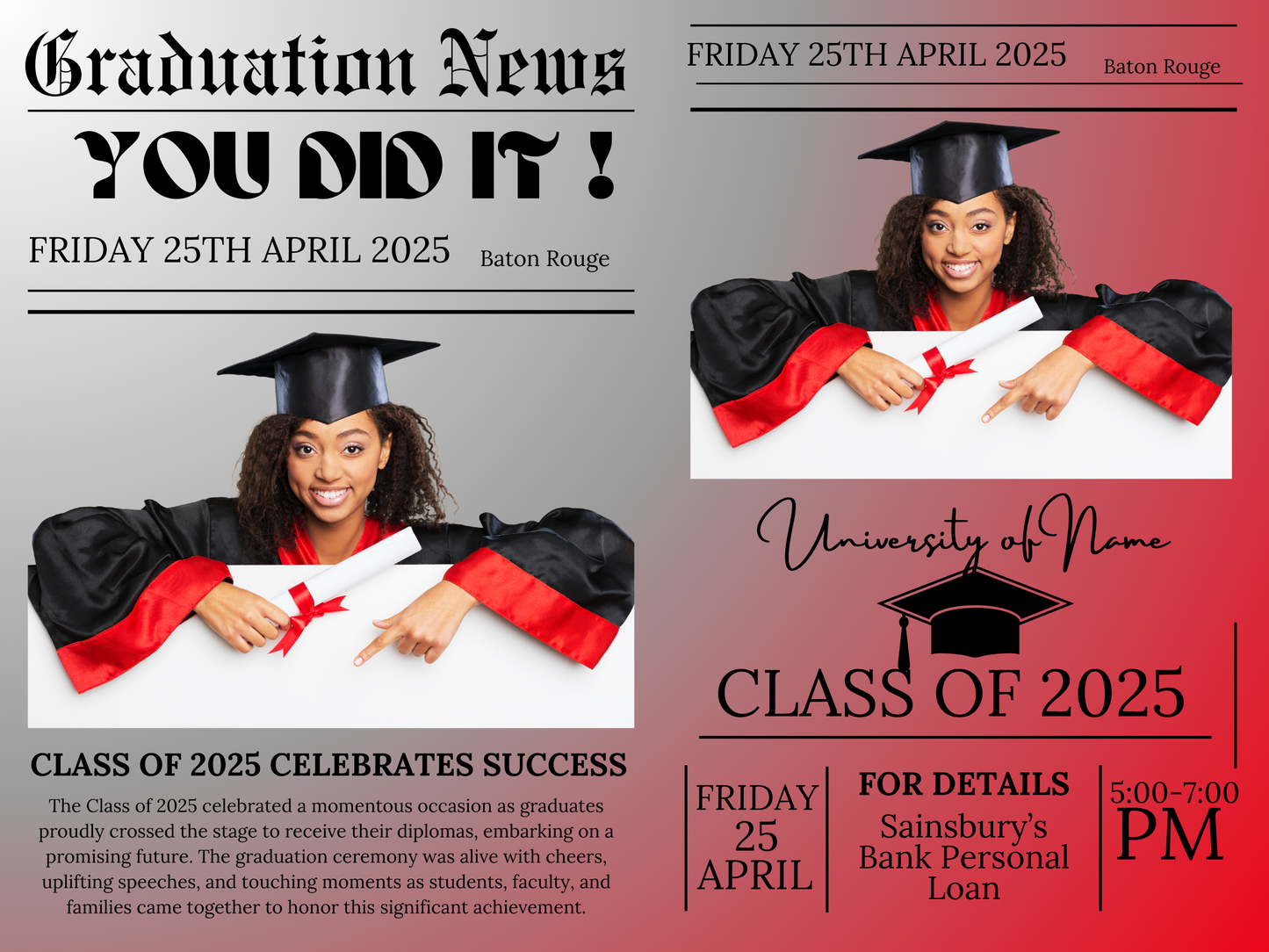 Digital Graduation Newspaper Templates (Canva)