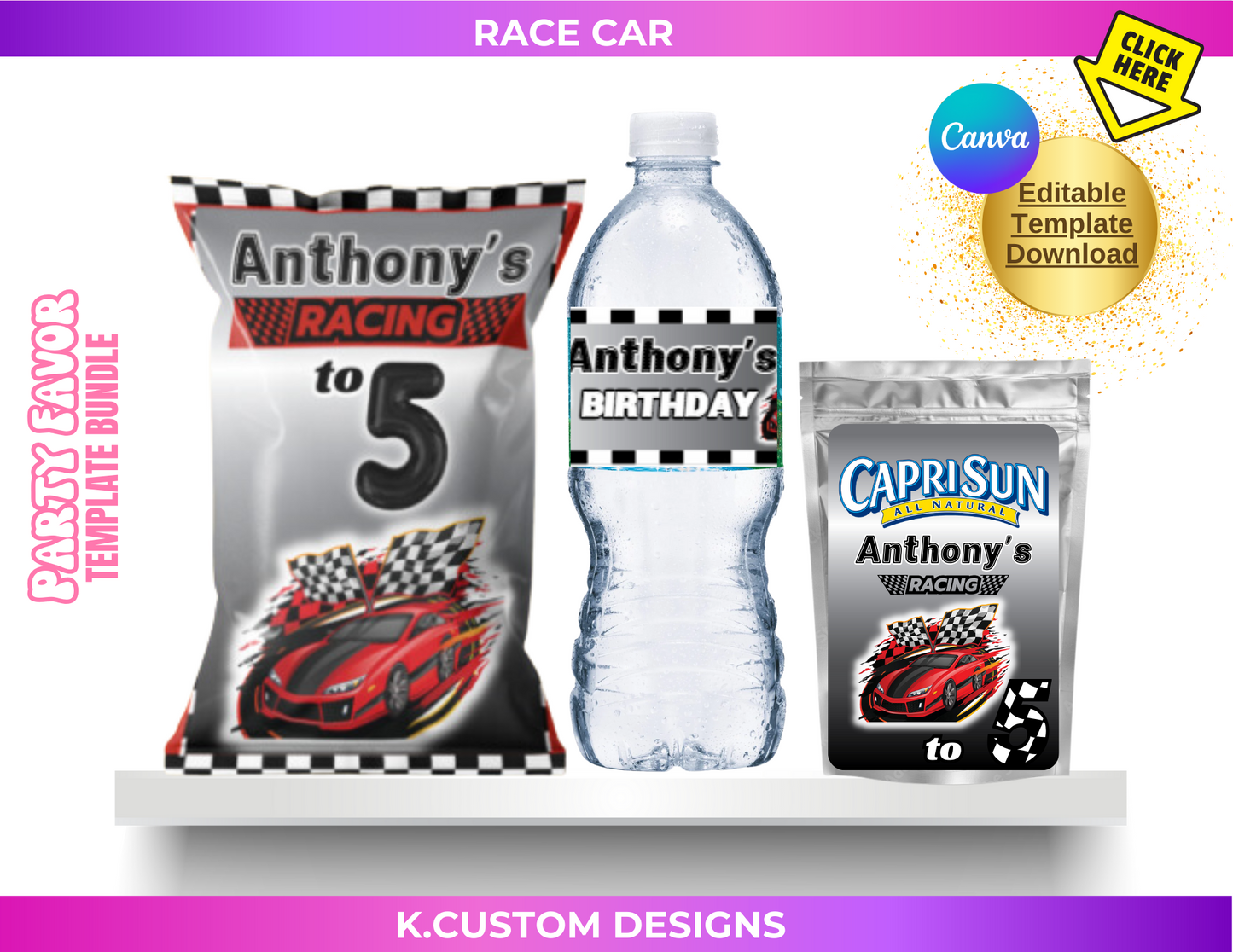 Personalized Race Car Template Bundle (Canva Template)