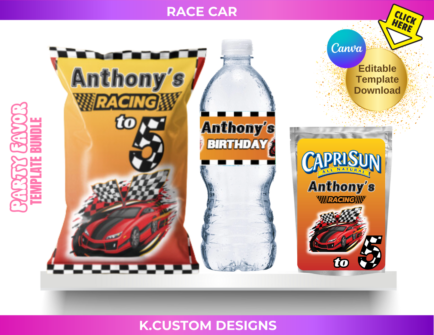 Personalized Race Car Template Bundle (Canva Template)