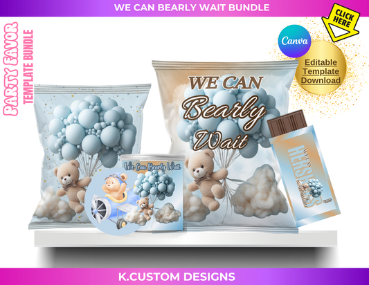 Personalized We Can Bearly Wait Template Bundle (Canva Template)