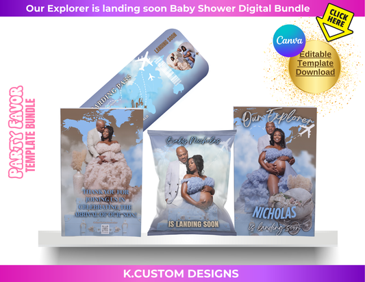 Our Explorer is landing soon Baby Shower Digital Bundle (Canva) editable