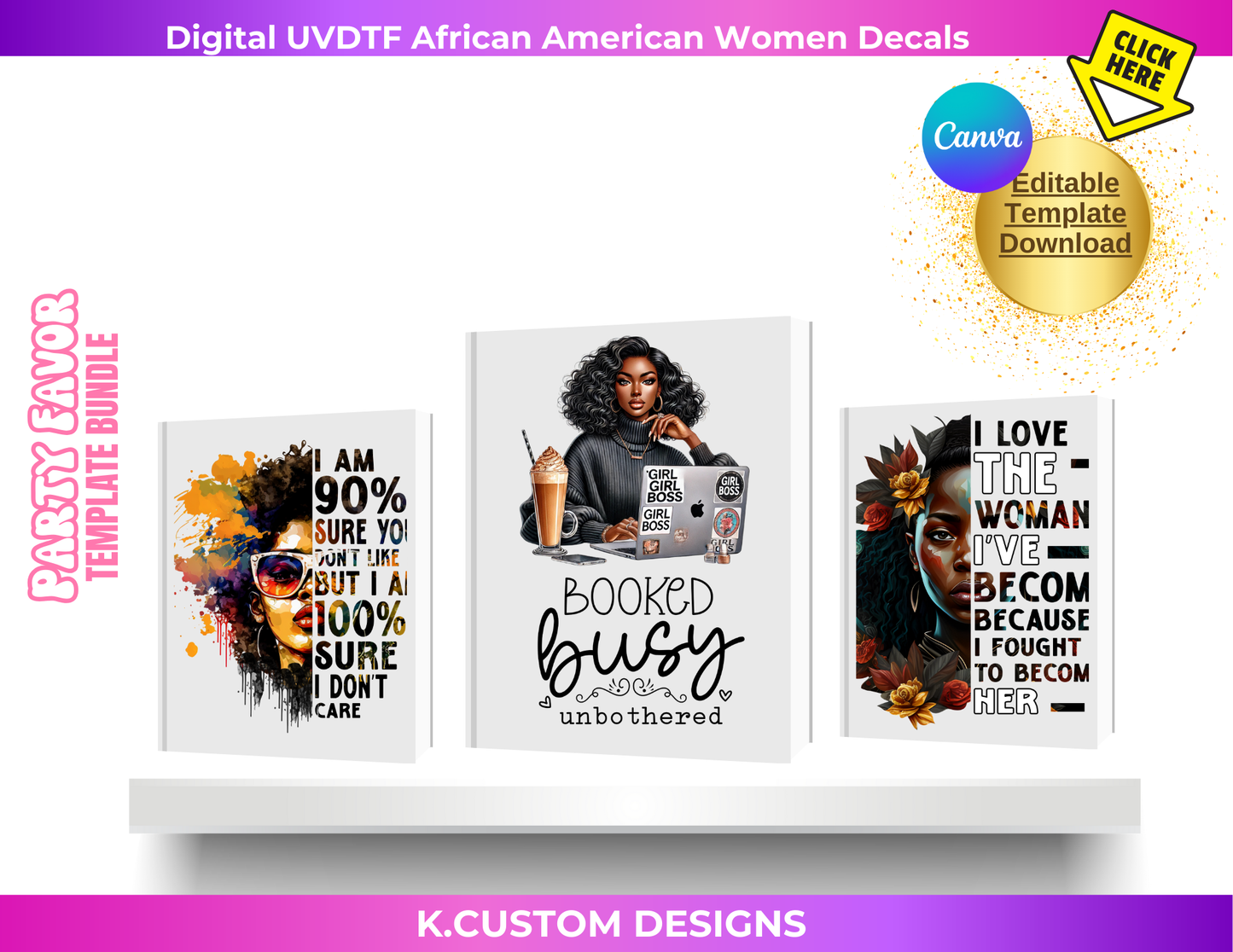 Digital UVDTF African American Women Decals + Bonus Decals