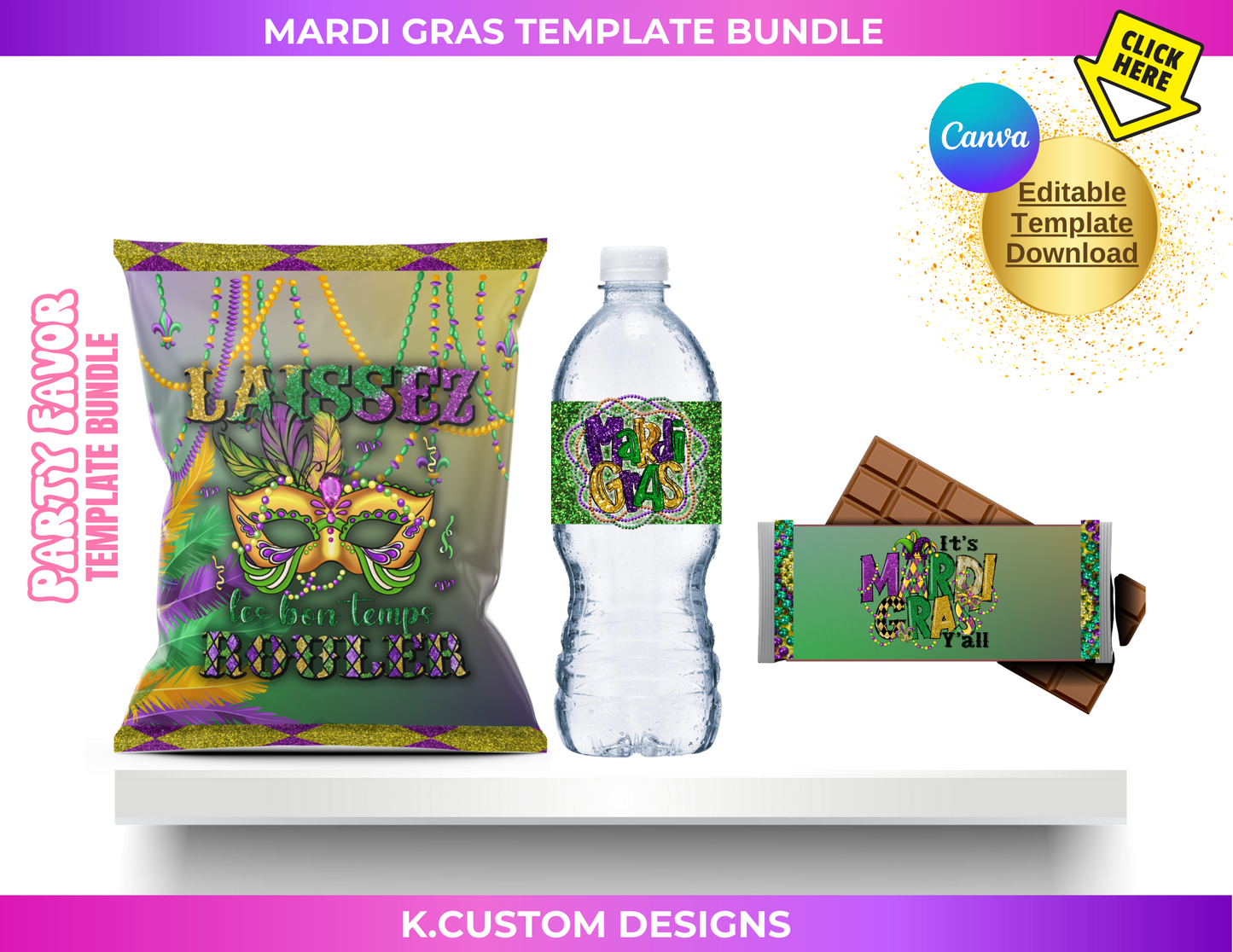 Personalized Mardi Gras Template Bundle (Canva Template)