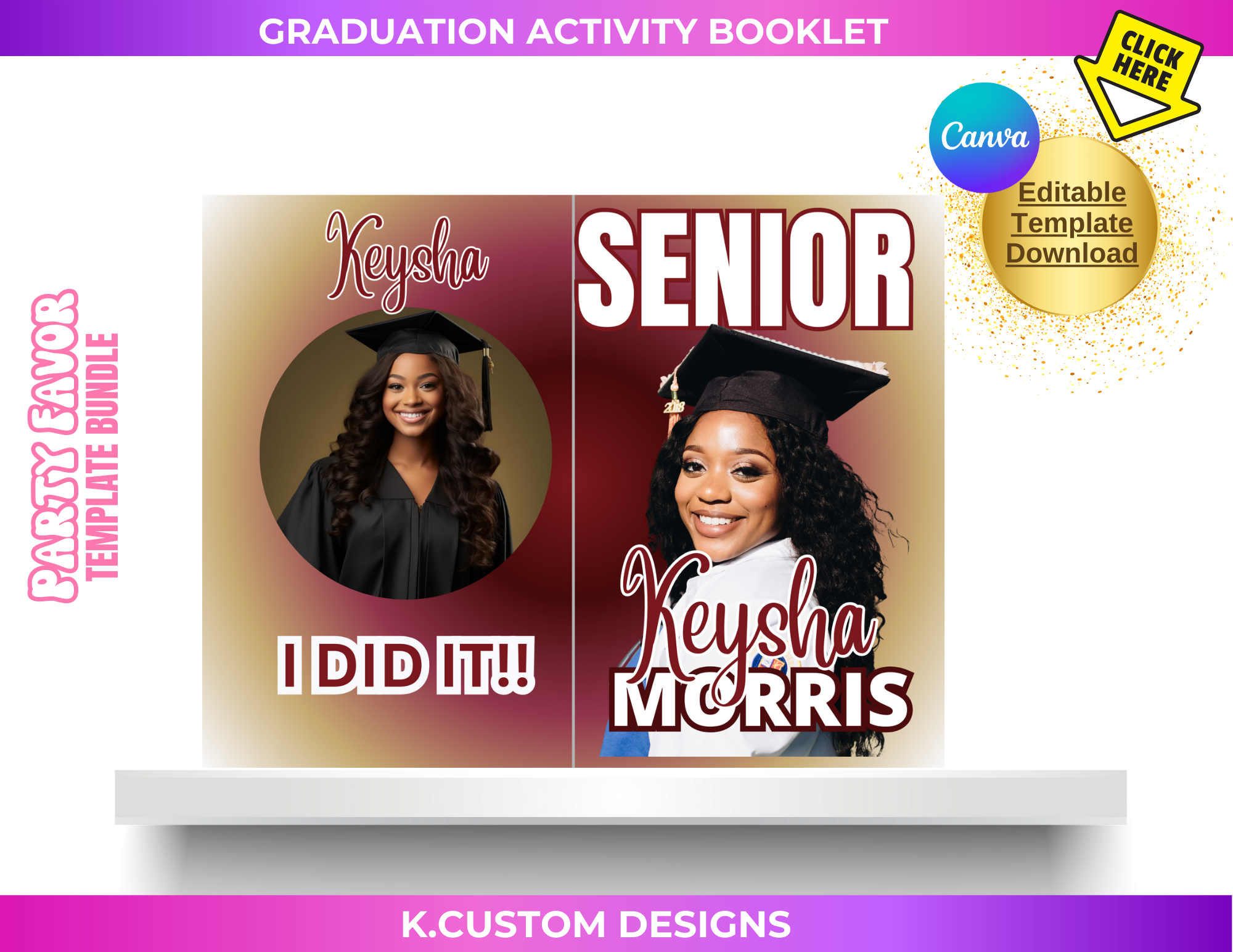 Personalized Graduation Activity Booklet (Canva Template) – K Custom Design
