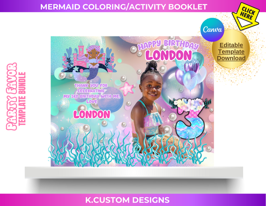 Personalized Mermaid Coloring/Activity Booklet (Canva Template)