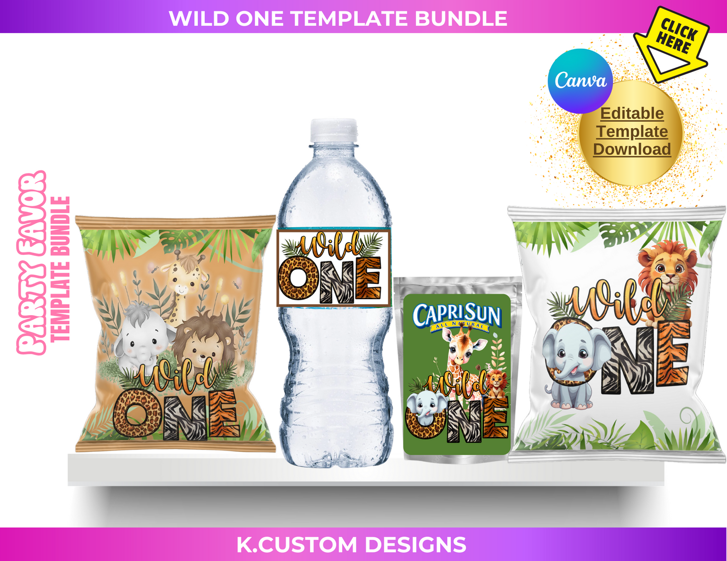 Personalized Wild One Template Bundle (Canva Template)