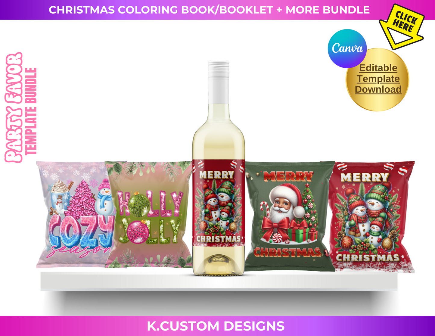 Personalized Digital Christmas Coloring Book/ Booklet/Chip Bag + More Bundle (Canva Template)