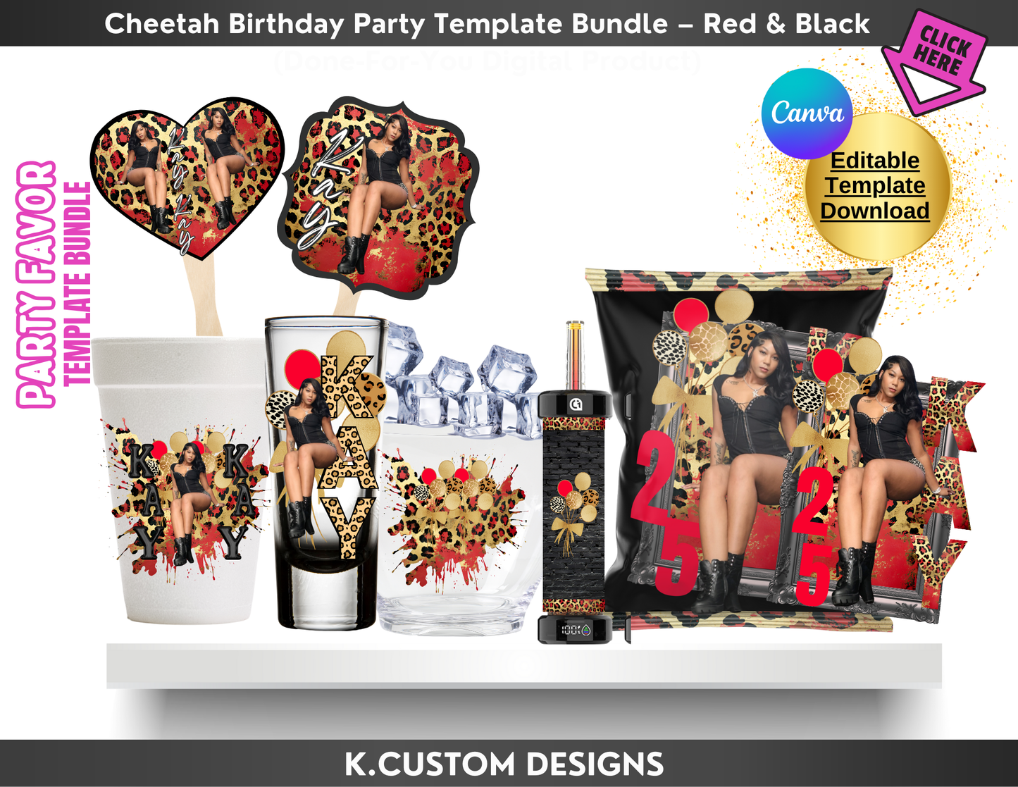 Cheetah Birthday Party Template Bundle – Red & Black (Done-For-You Digital Product)