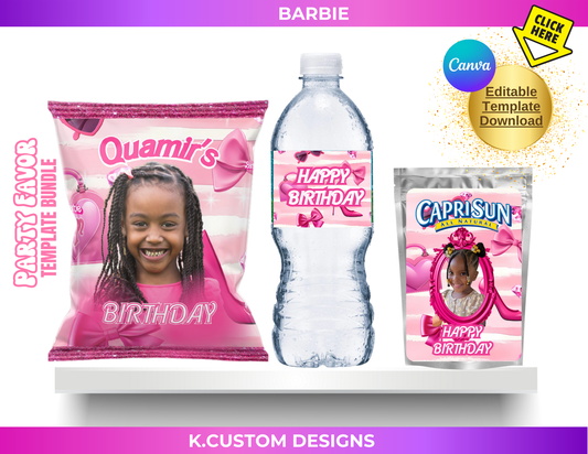 Personalized Pink Barbie Template Bundle (Canva Template)